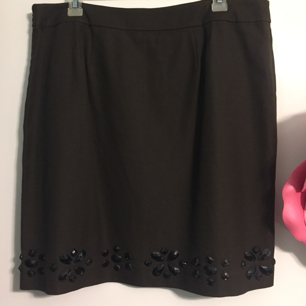 Ann Taylor Dk Brown embellished pencil skirt SZ 14